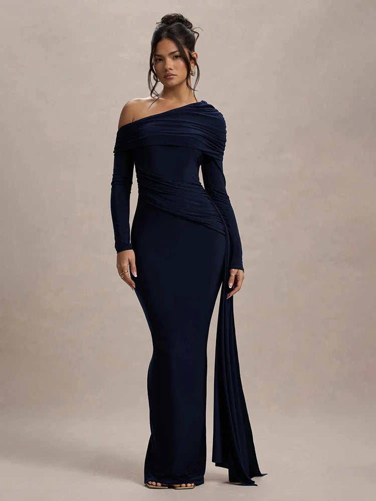 Collar Long Sleeve Maxi Dress