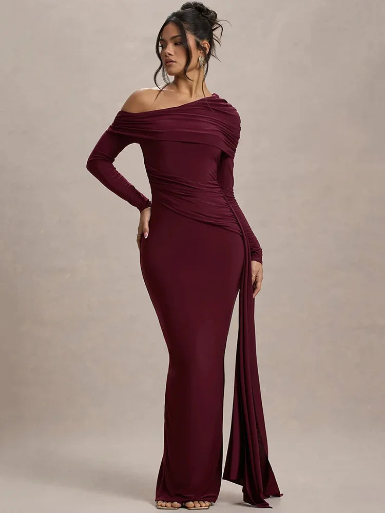 Collar Long Sleeve Maxi Dress