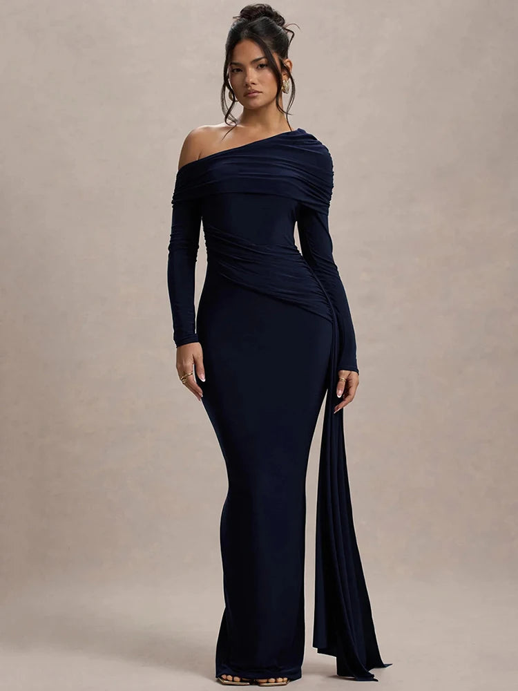 Collar Long Sleeve Maxi Dress