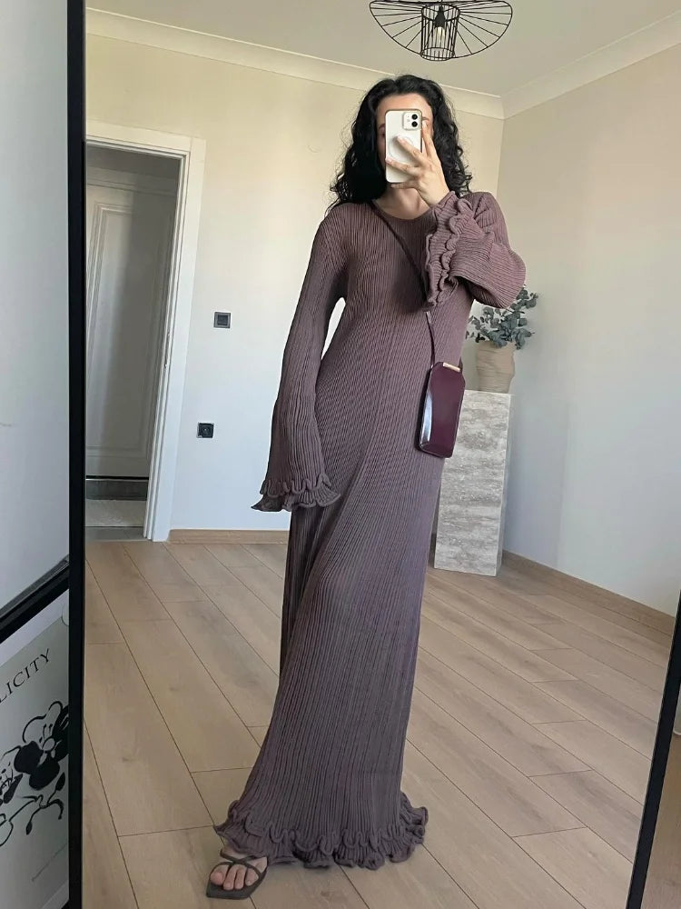 Hem Knit White Long Dress