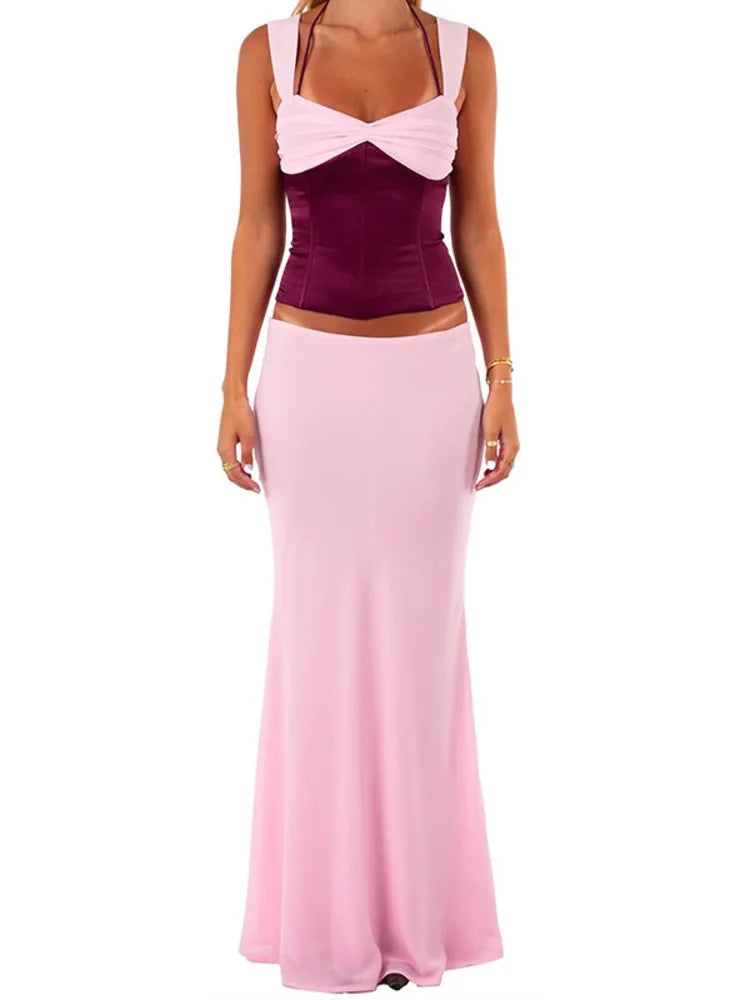 Elegant Duo-Tone Corset Maxi Dress