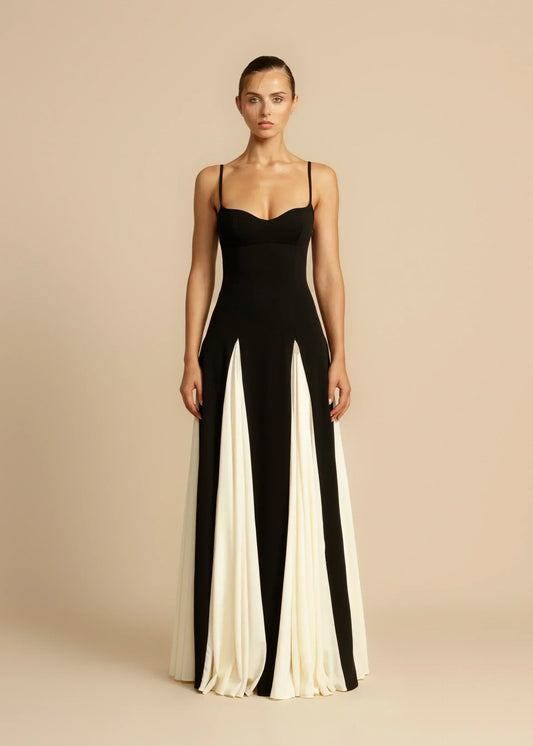 Zinnia - Elegant Contrast Ruffles Maxi Dress