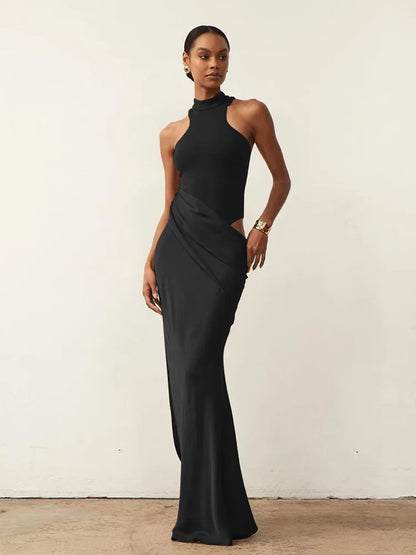Elegant Mocha Draped Maxi Dress