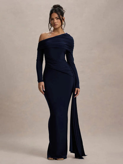 Collar Long Sleeve Maxi Dress