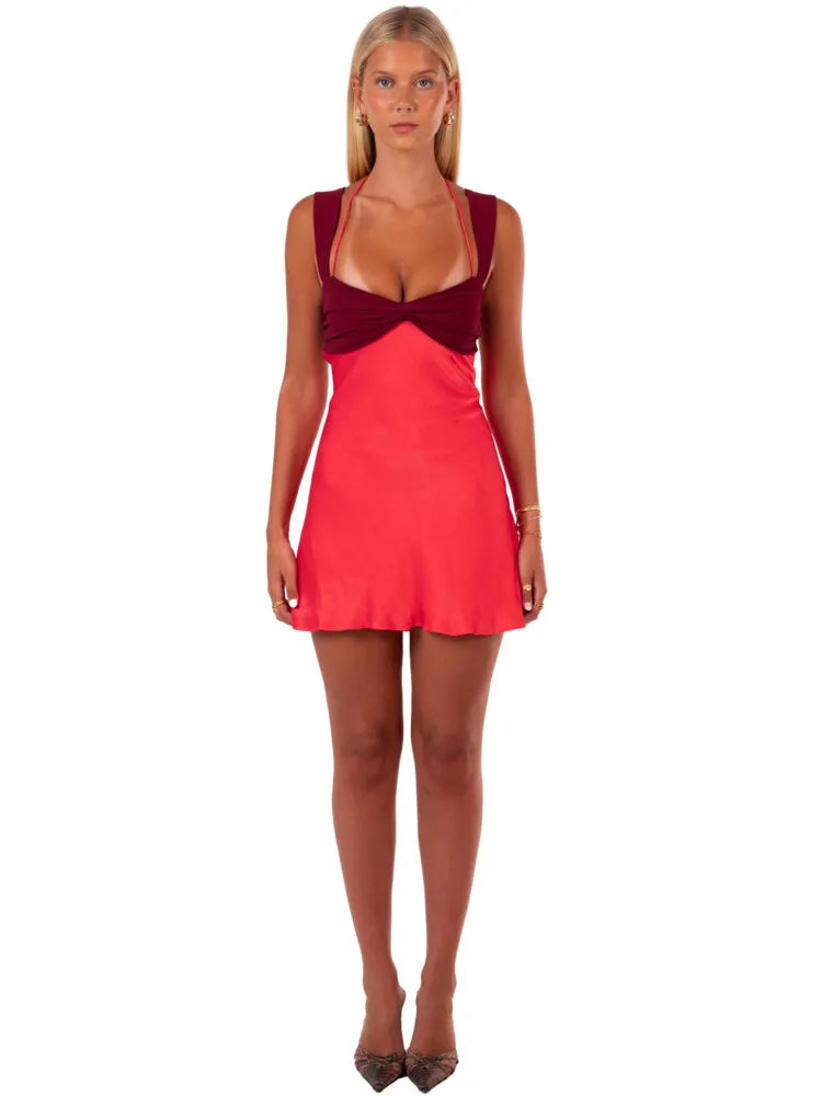 Sleeveless Mini Dress Satin Straples