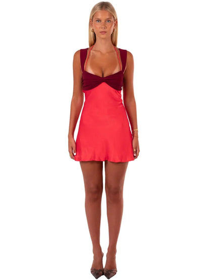 Sleeveless Mini Dress Satin Straples