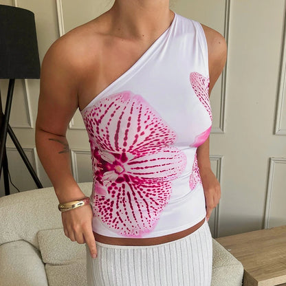 One Shoulder Floral Tank Top