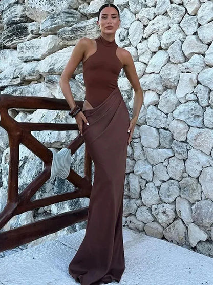 Elegant Mocha Draped Maxi Dress
