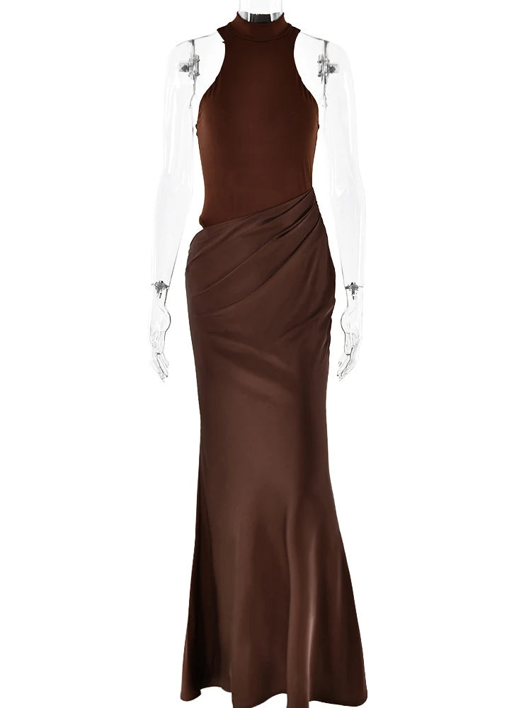Elegant Mocha Draped Maxi Dress