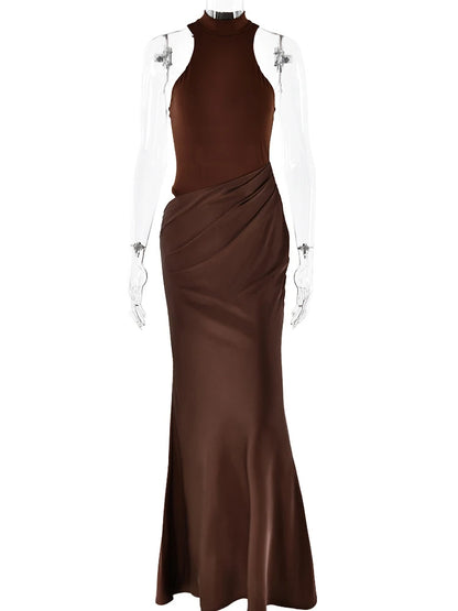 Elegant Mocha Draped Maxi Dress
