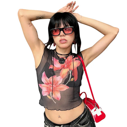 One Shoulder Floral Tank Top