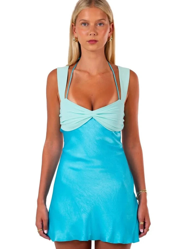 Sleeveless Mini Dress Satin Straples