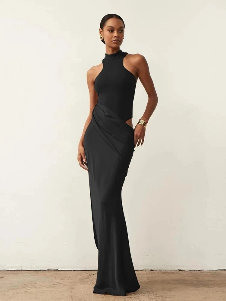 Elegant Mocha Draped Maxi Dress