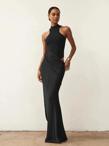 Elegant Mocha Draped Maxi Dress